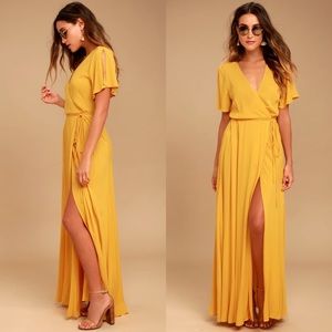 Much Obliged Golden Yellow Wrap Maxi Dress